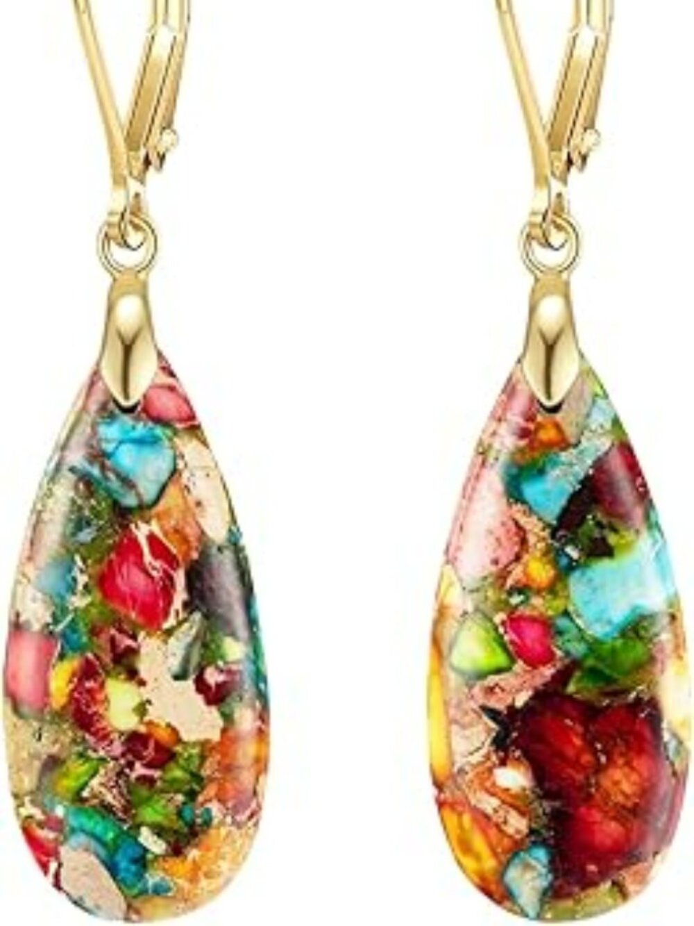 Stunning Boho Long Teardrop Stone Dangle Drop Earrings Healing Stone Leverback